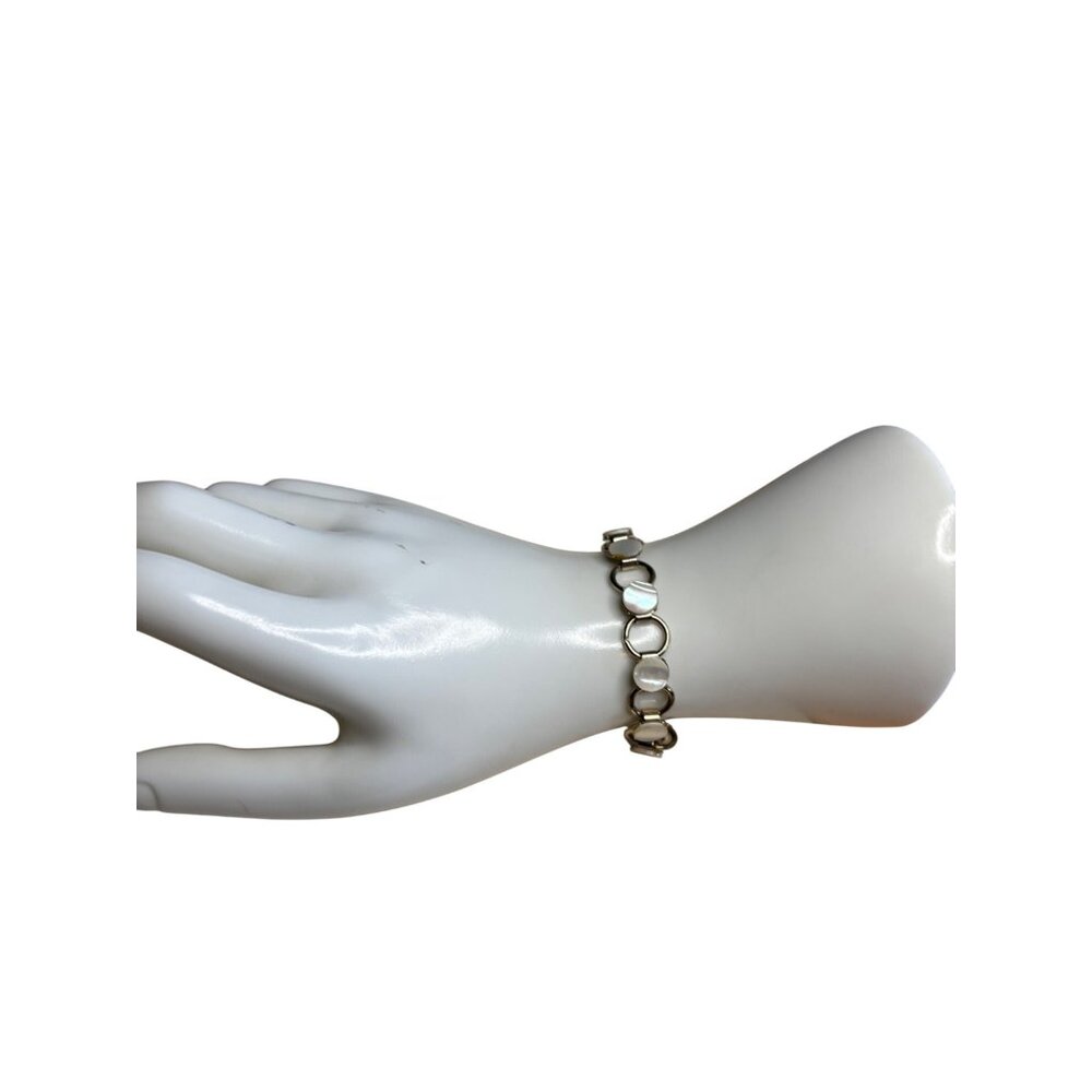 Mother-Of-Pearl & Silver-Tone Chain Link Bracelet With Round Clasp